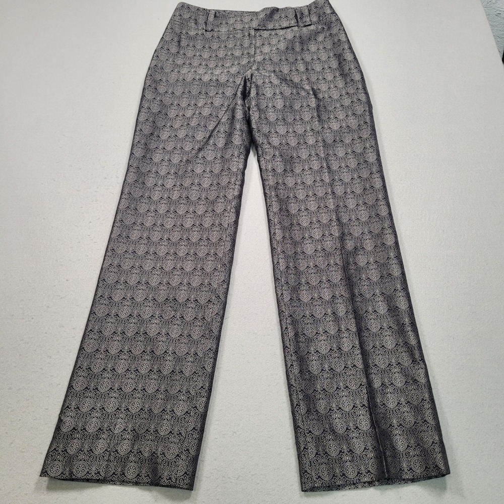Ann Taylor Margo Wide Leg Trousers Black Silver Jacquard Pants Size 4 81963225